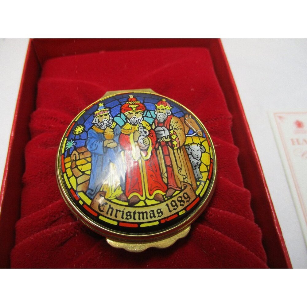 Enamel Box, Halcyon Days, Christmas 1989, Snuff Box,‎ Pill Box, Jewelry box,